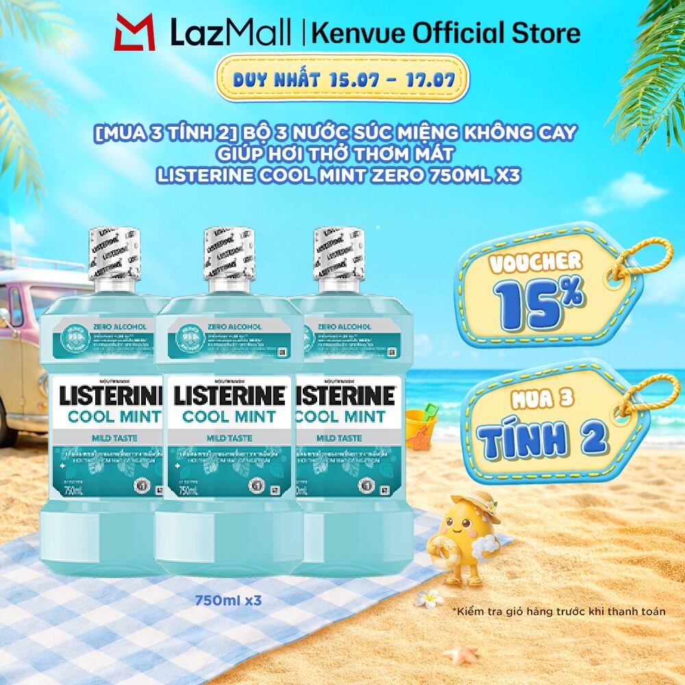 [Mua 3 tính 2] Combo 3 Chai Nước Súc Miệng Listerine Cool Mint Zero 750ml/chai