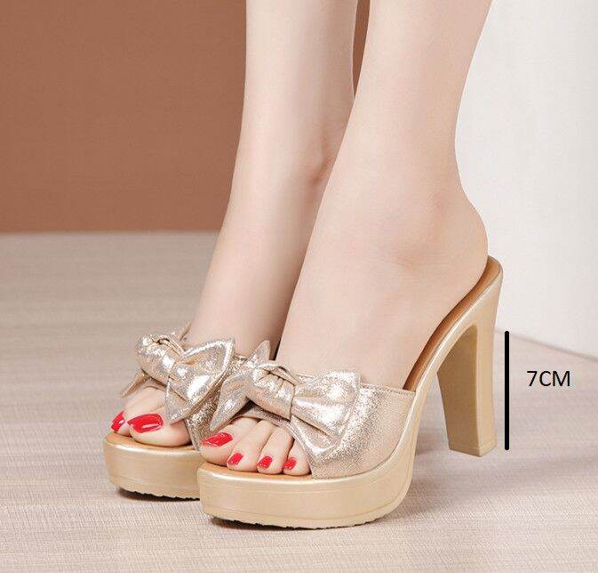 Dép cao gót nơ nhũ 7f gpshop ms02