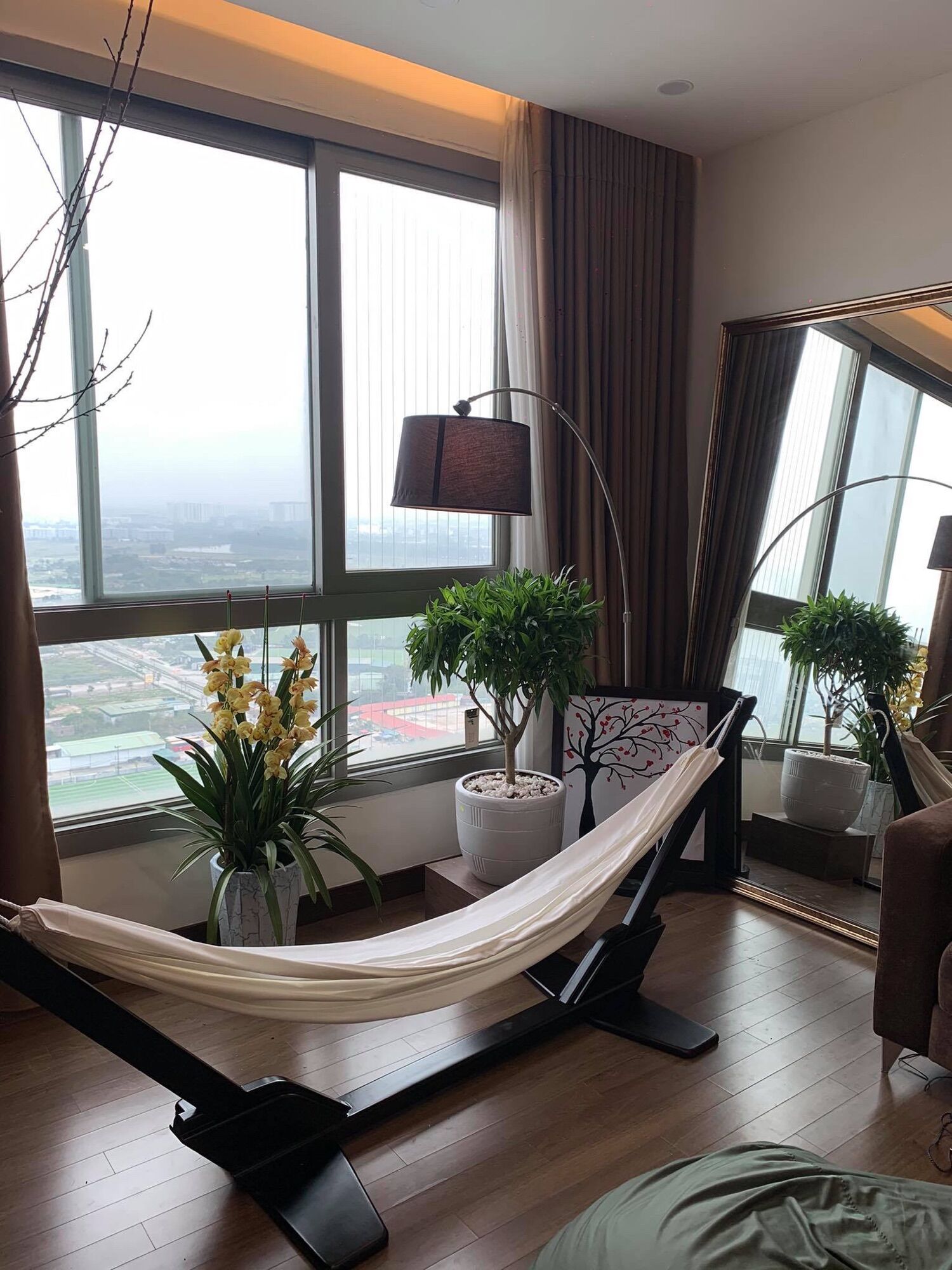 Võng gỗ cao cấp Phúc An màu Nâu Đậm (Khung + Võng vải kaki trắng)