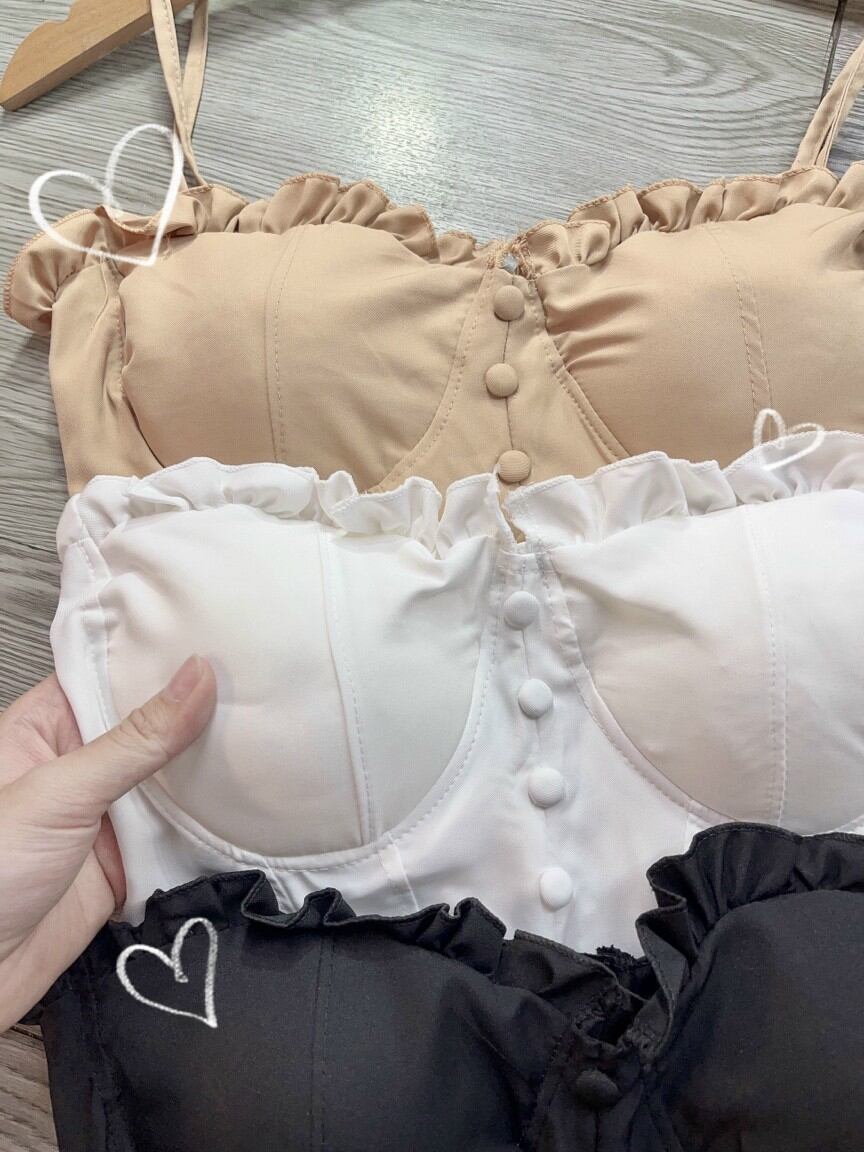 Áo hai dây có mút ngực dáng croptop nút bọc