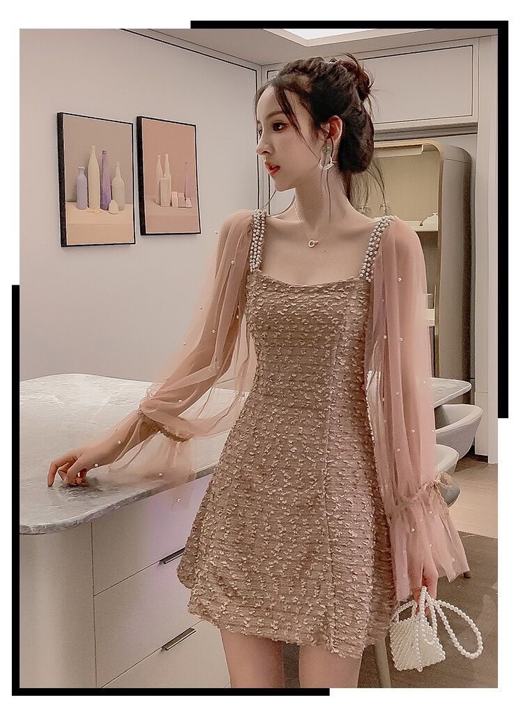 Đầm Dạ Tweed Nhũ Đính Ngọc
