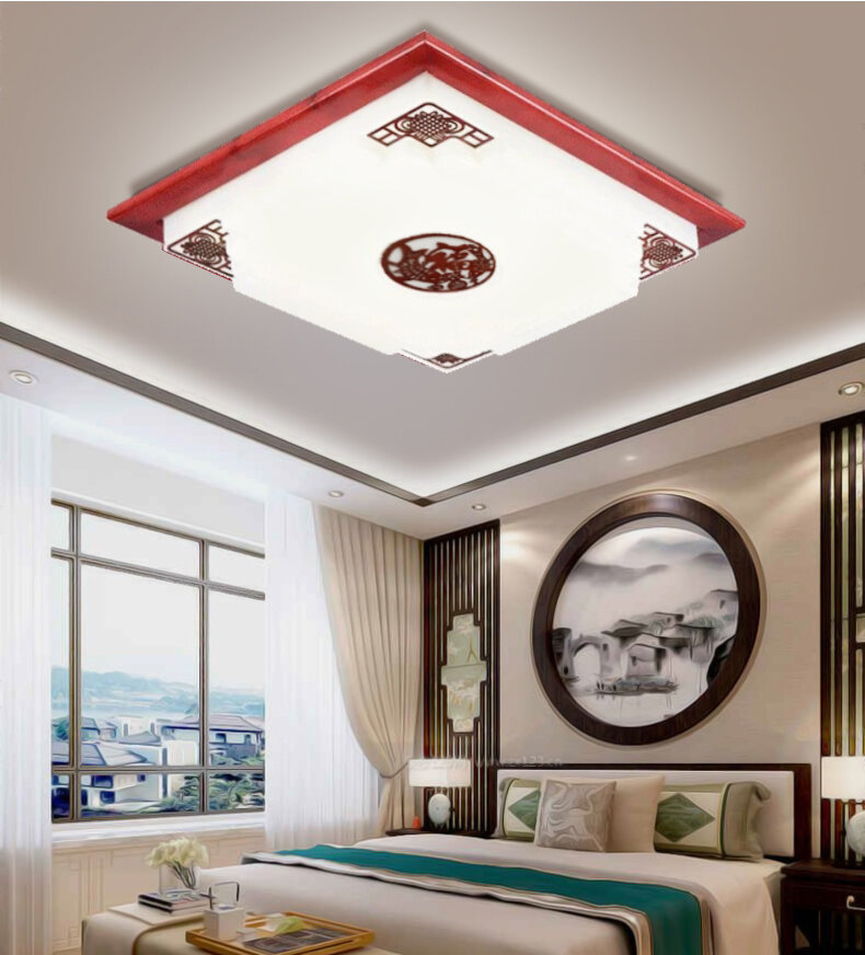 Đèn ốp trần gỗ phòng thờ- Đèn ốp vuông 802