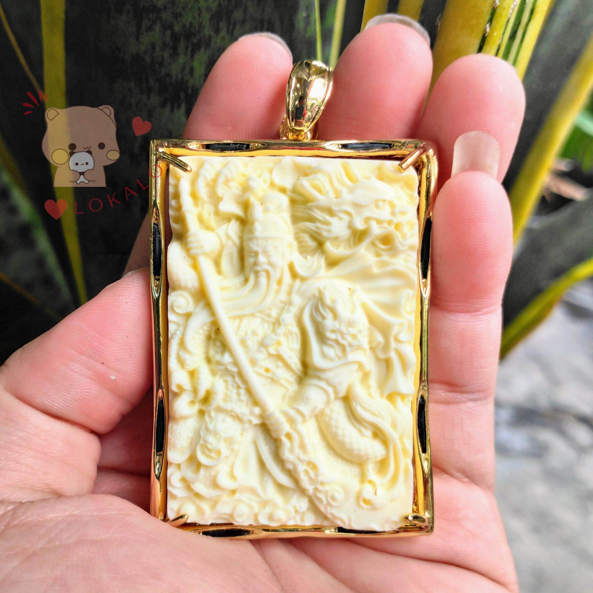 Mặt dây chuyền quan công cầm đao trái ngà viền lông đuôi v.oi cao cấp - hàng nhập khẩu - đeo như đại gia thứ thiệt - phong thủy may mắn lokalo 9.11.22