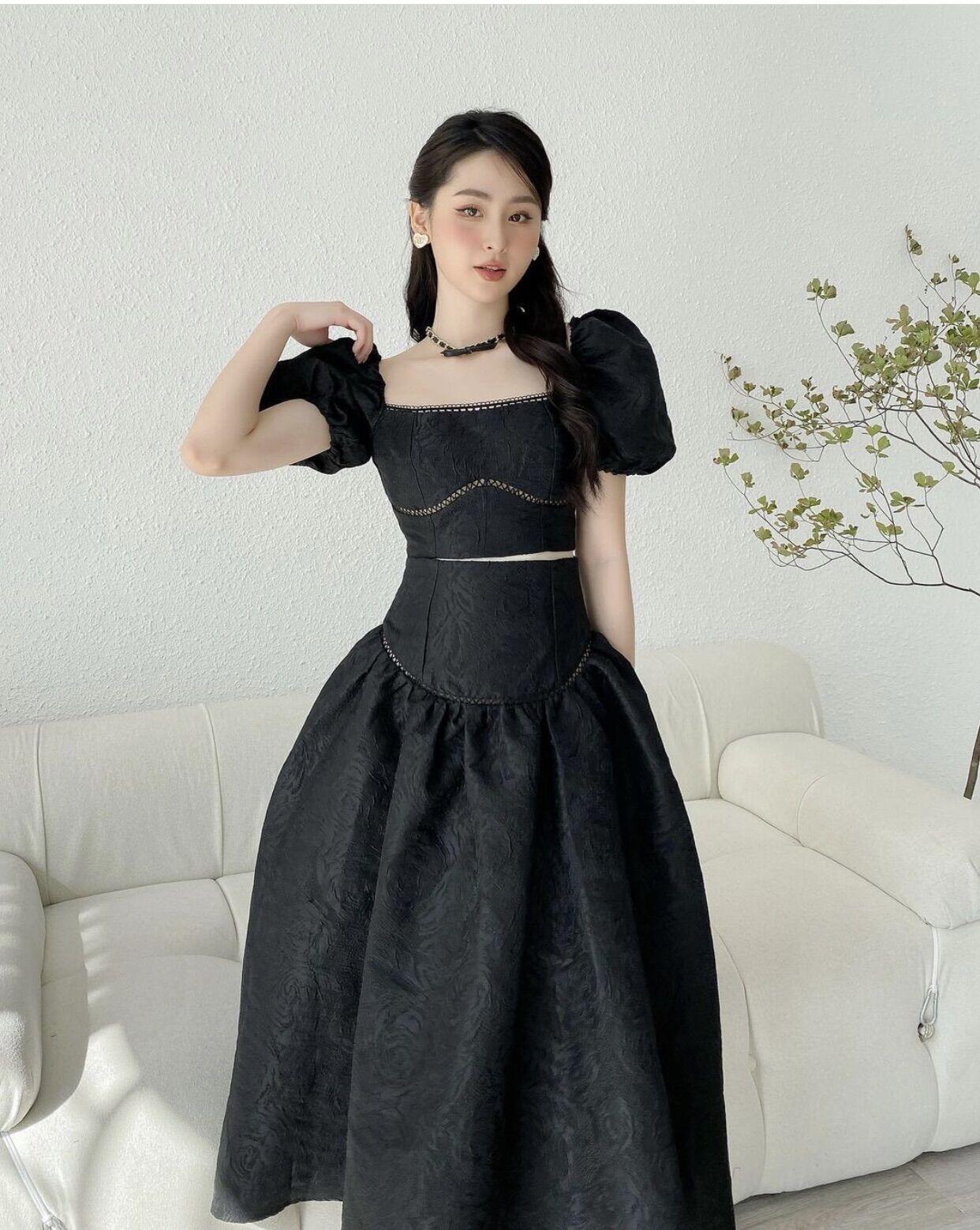 EDEN Set - Set tafta cao cấp tay bồng tiểu thư , sang chảnh
