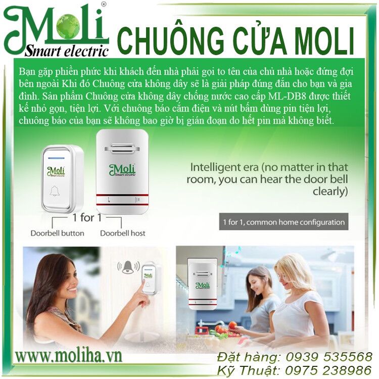 Bộ chuông cửa cao cấp không dây moli