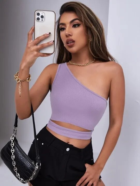 Áo croptop ( M06 ) Tím lệch vai