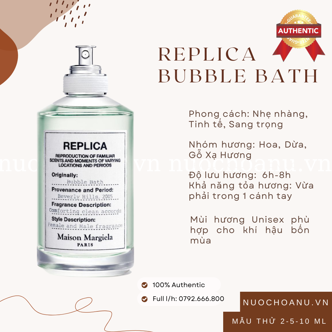 Chính Hãng Nước Hoa Nữ Replica Bubble Bath Pháp Mẫu Thử 2ml 5ml 10ml Mùi