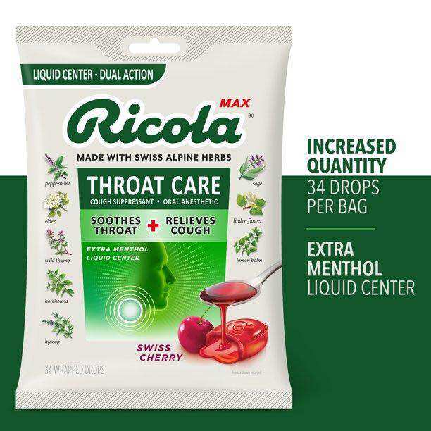 [USA] Kẹo ngậm thảo dược giảm ho, đau họng RICOLA MAX THROAT CARE. 34 viên