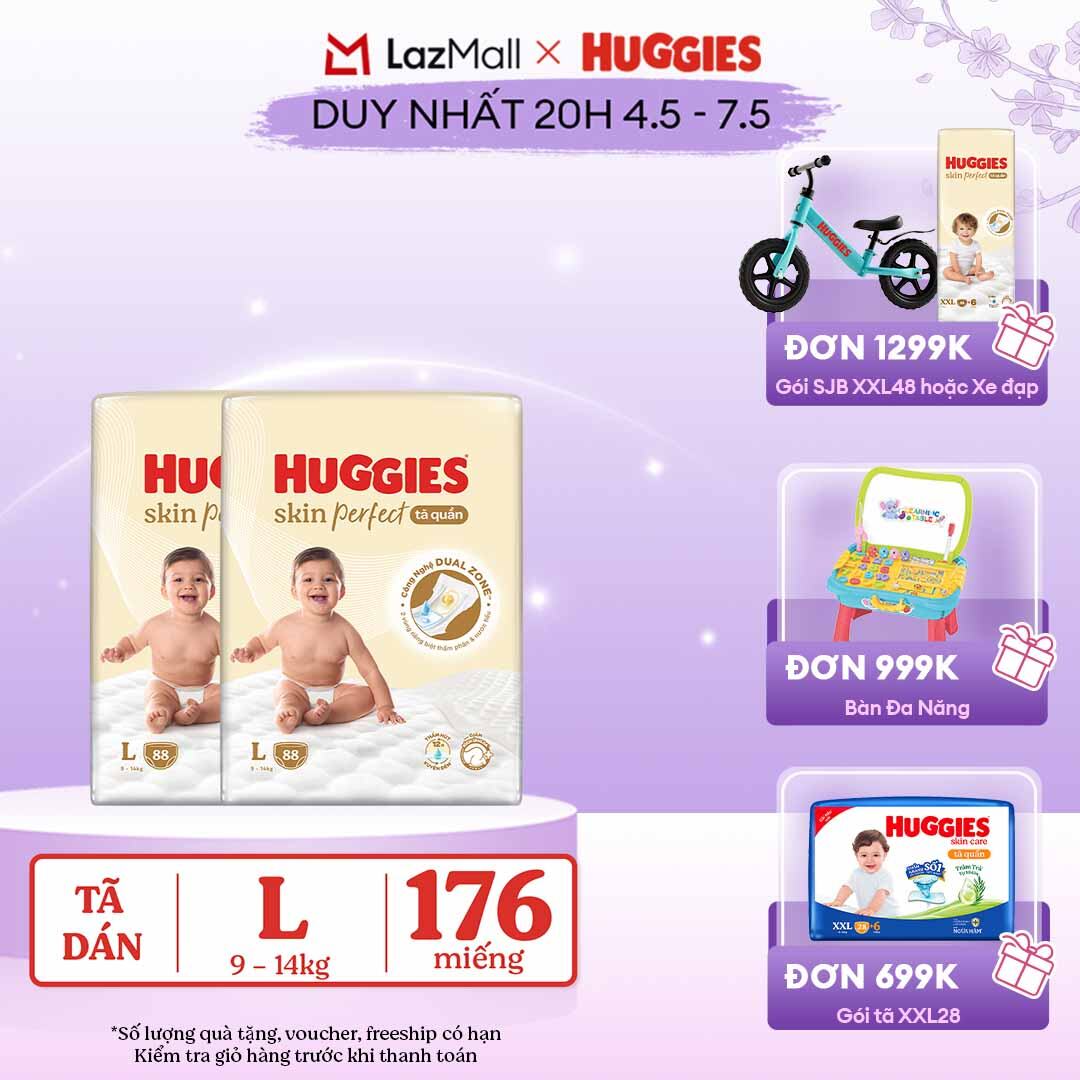 [CHỈ 20h 04-07.05 QUÀ TẶNG ĐH 699K]  Combo 2 Tã quần Huggies Skin Perfect L size Mega Jumbo 88 miếng