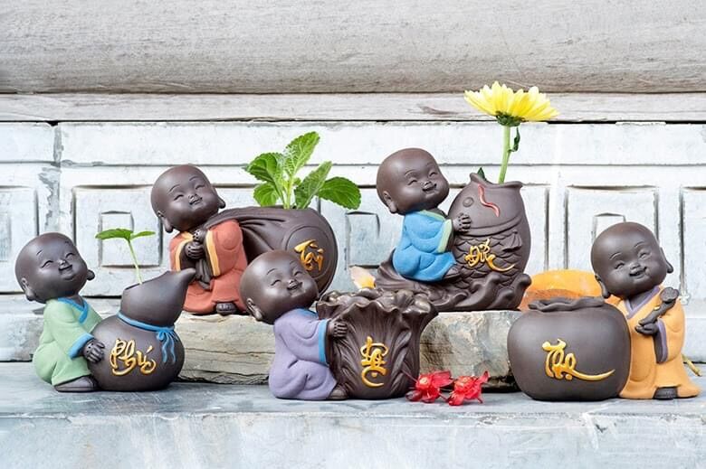 Chậu chú tiểu trồng cây mini trang trí AN TÂM TÀI ĐỨC PHÚC LỘC THỌ - hàng đẹp