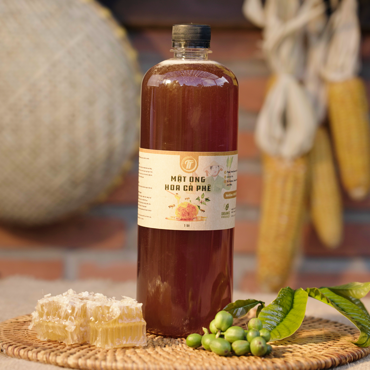 Mật ong hoa cà phê lâm đồng thuận thiên - chai 1000ml - không đường hóa học, không chất bảo quản