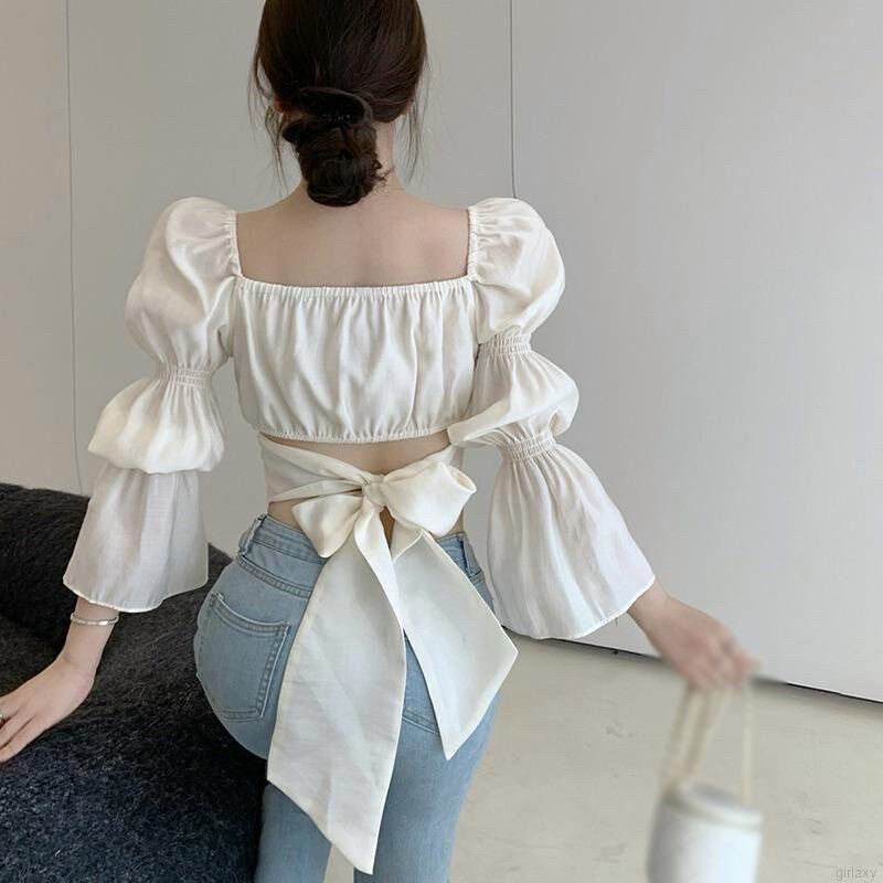 Áo kiểu croptop tay dài khúc cột eo BO1