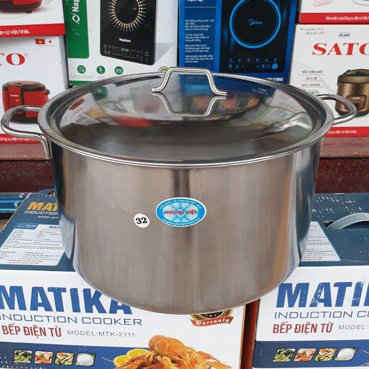 Nồi luộc gà inox 1 đáy Hương Việt size 28-30-32cm dùng được cả bếp từ