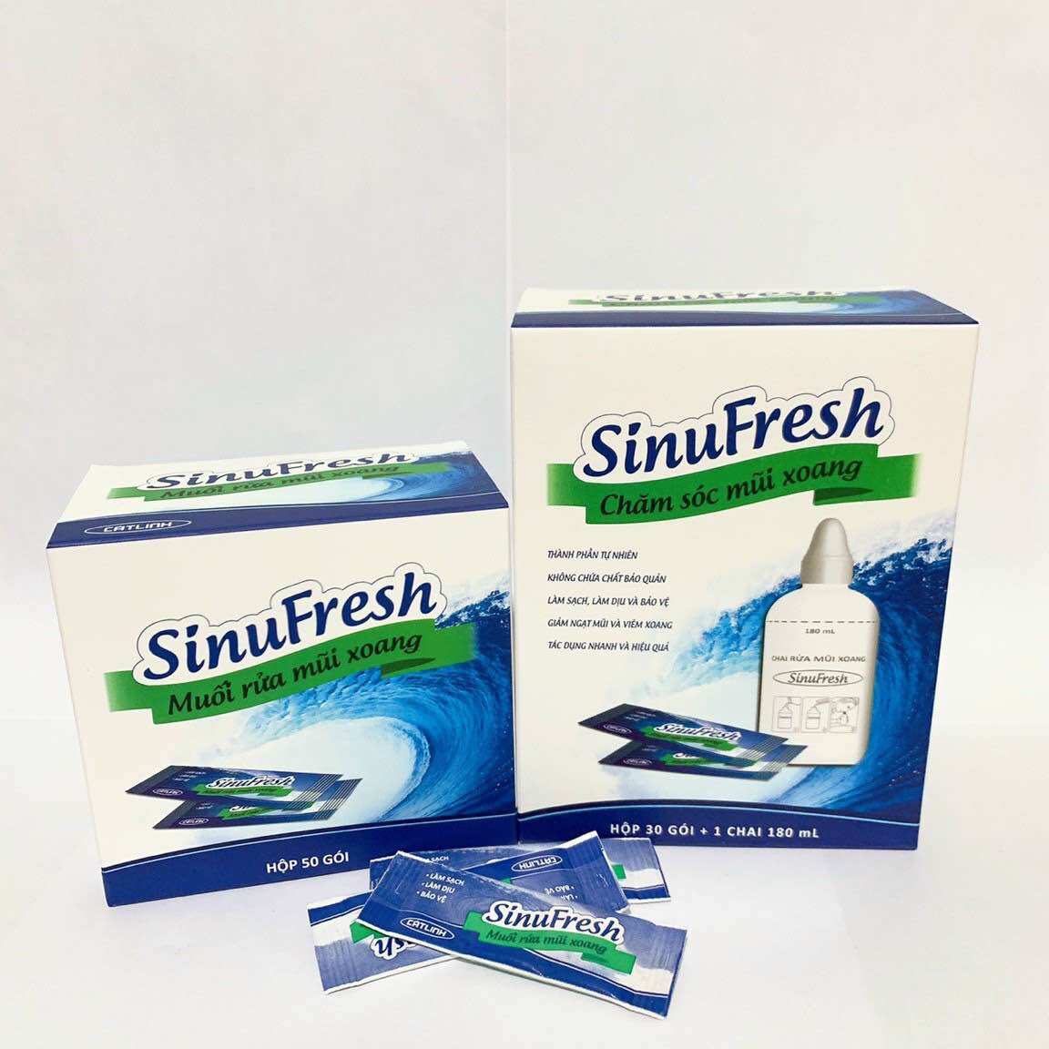 Muối Rửa Mũi Xoang Cát Linh SinuFresh , Hộp 50 Gói ,giảm ngạt mũi và khô mũi