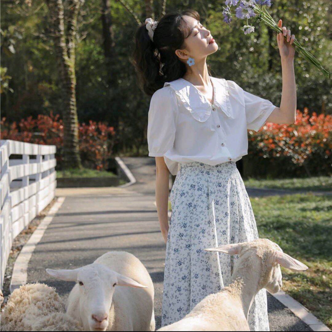 Áo sơ mi cổ bèo cộc tay vintage ảnh thật