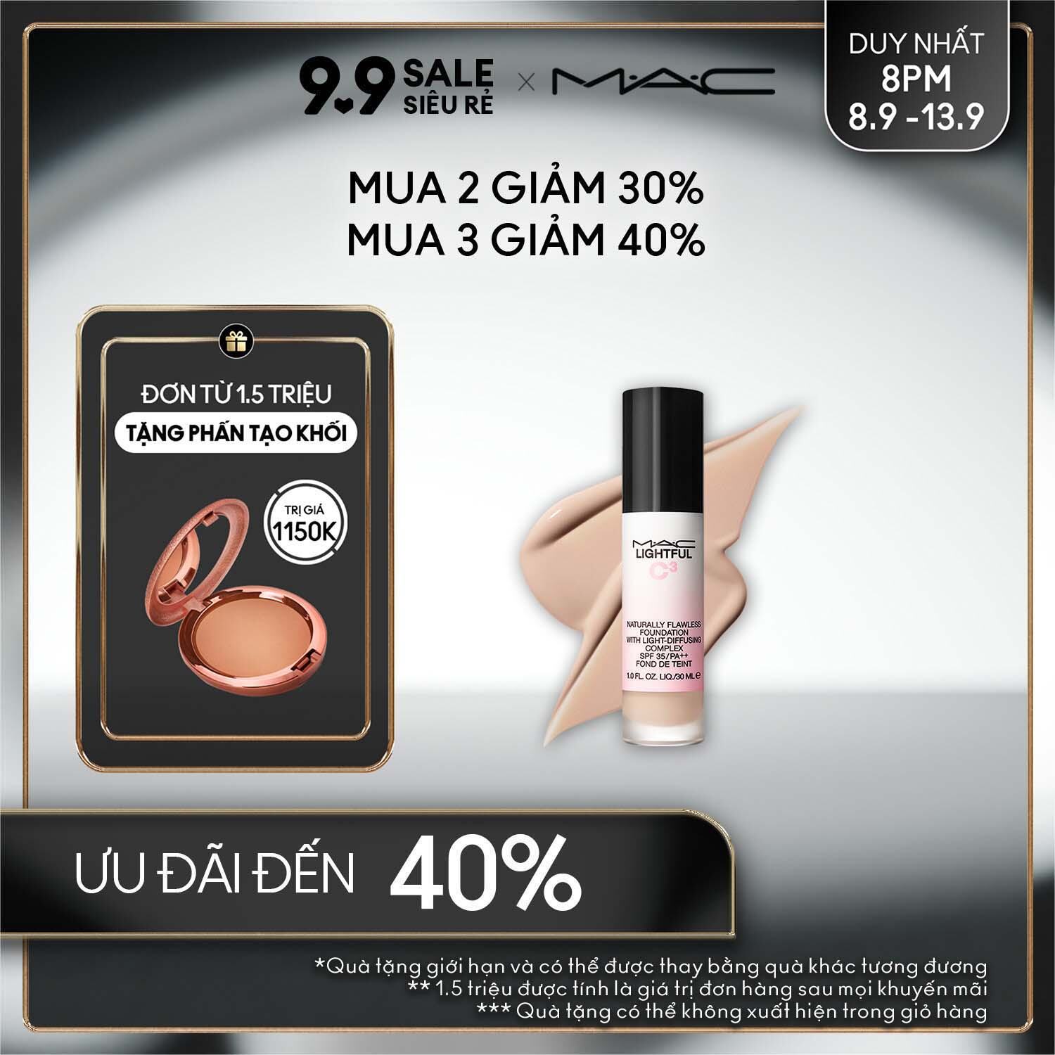 [ĐỘC QUYỀN 7-13.9] [VOUCHER ĐẾN 300K] Kem nền tự nhiên dạng lỏng với hiệu ứng bắt sáng MAC Lightful C3  Naturally Flawless Foundation with Light-Diffusing Complex SPF35 / PA++ 30ml