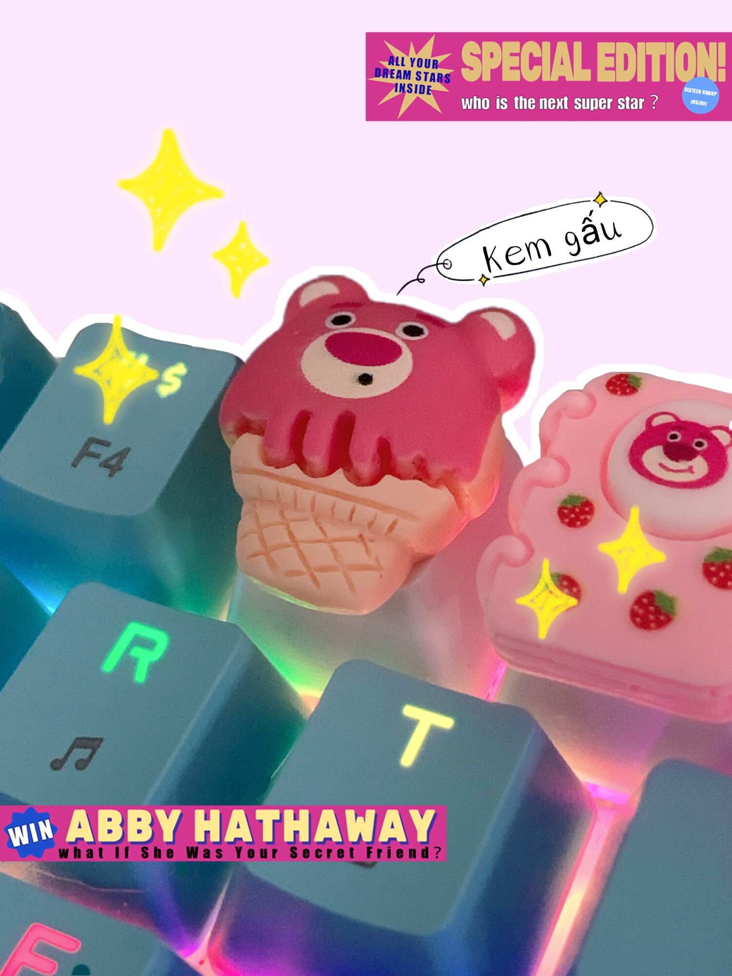 Keycap Abs doubleshot (OEM) gấu dâu Losto dễ thương