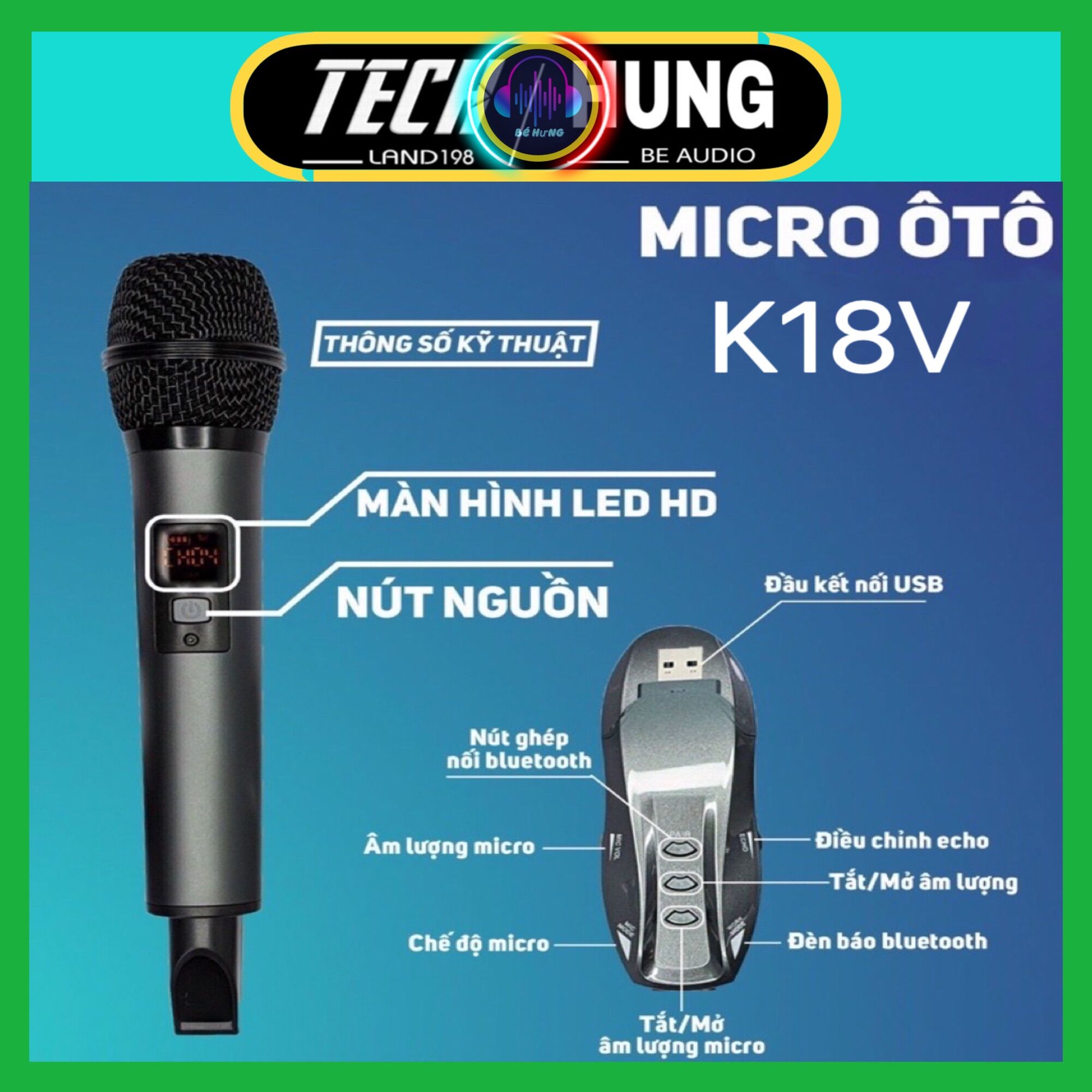 Micro hát thần thánh k18v mic hát karaoke không dây excelvan k18v âm thanh chuyên nghiệp sở hữu độ nhạy cao âm thanh không bị vỡ micro excelvan k18v bluetooth vỏ kim loại siêu bền chắc hỗ trợ đèn led báo mức pin