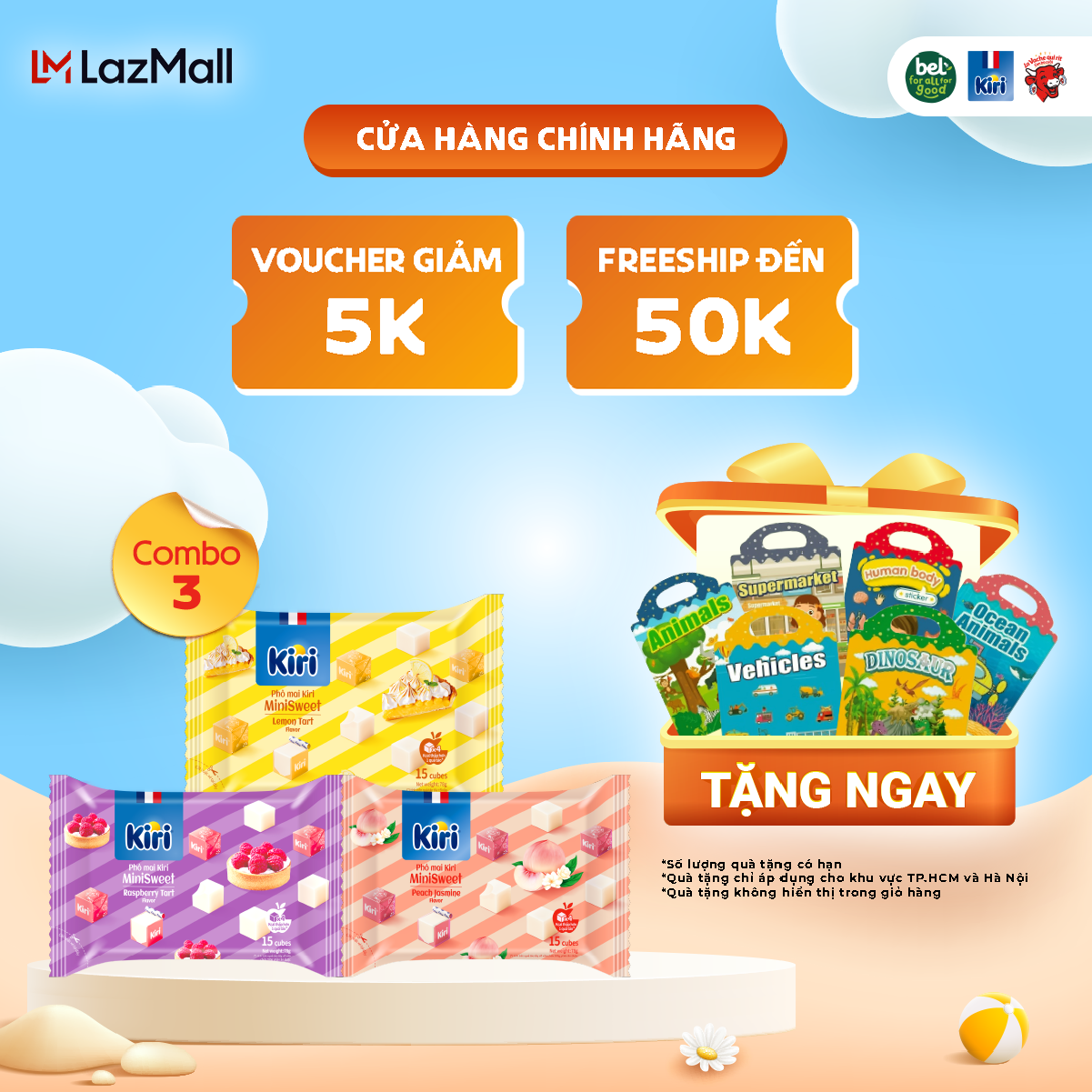 Combo 3 phô mai Kiri 15C 78g gồm vị đào hoa nhài + mâm xôi + chanh