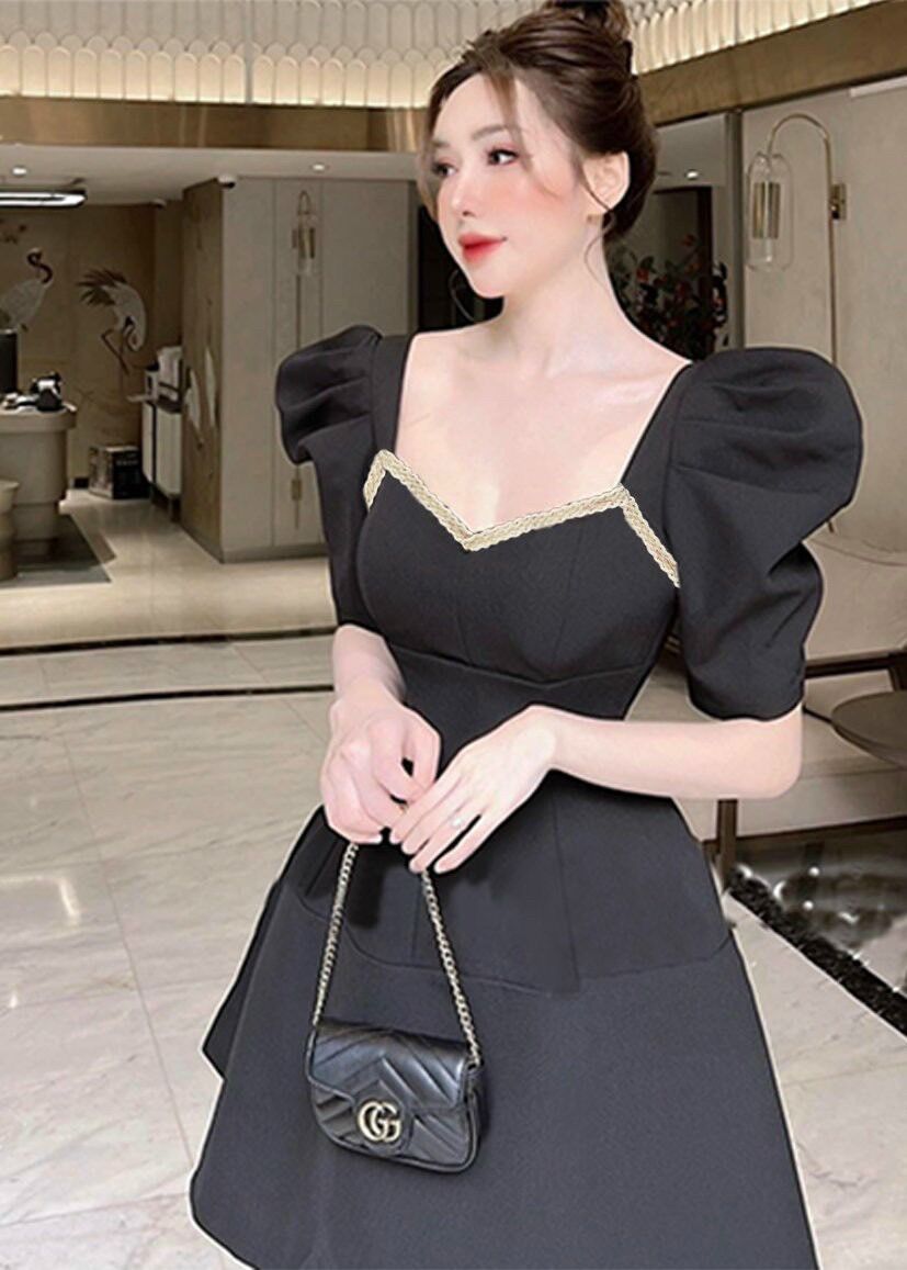 (SHOP BIGSIZE nữ 50kg đến 90kg) Đầm tay phồng viền ngực D8