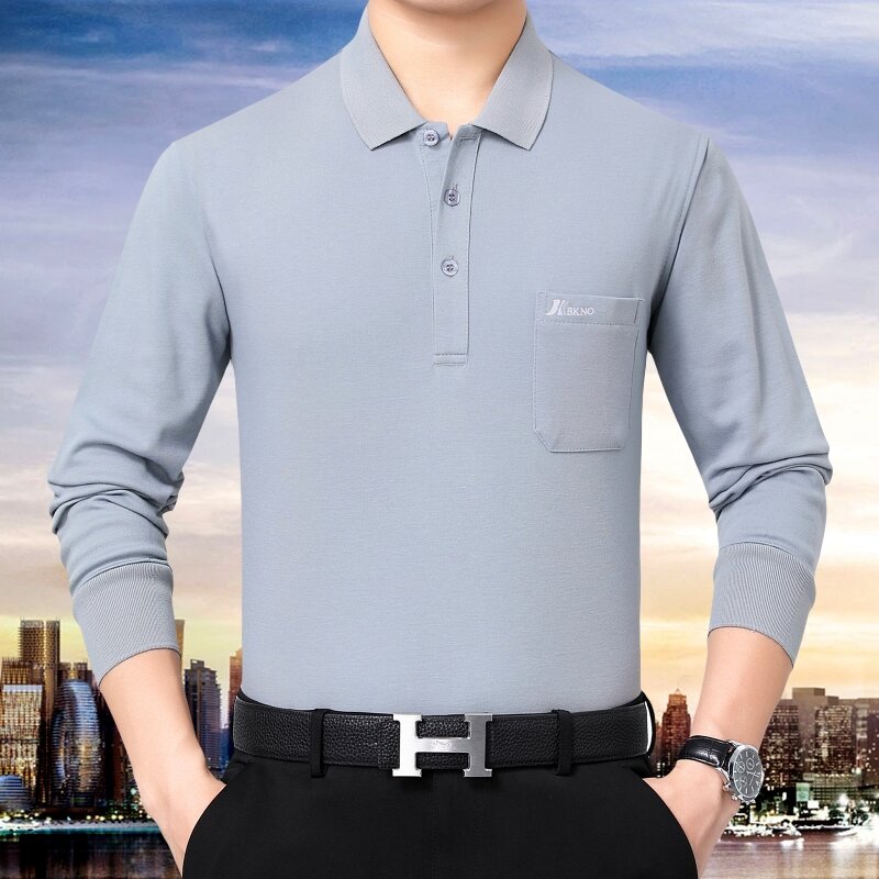 Áo Thun Nam Tay Dài Cổ Bẻ Cotton Dáng Rộng Có Túi Thường Ngày Mùa Thu Đông Thoải Mái Thoáng Khí Chốn