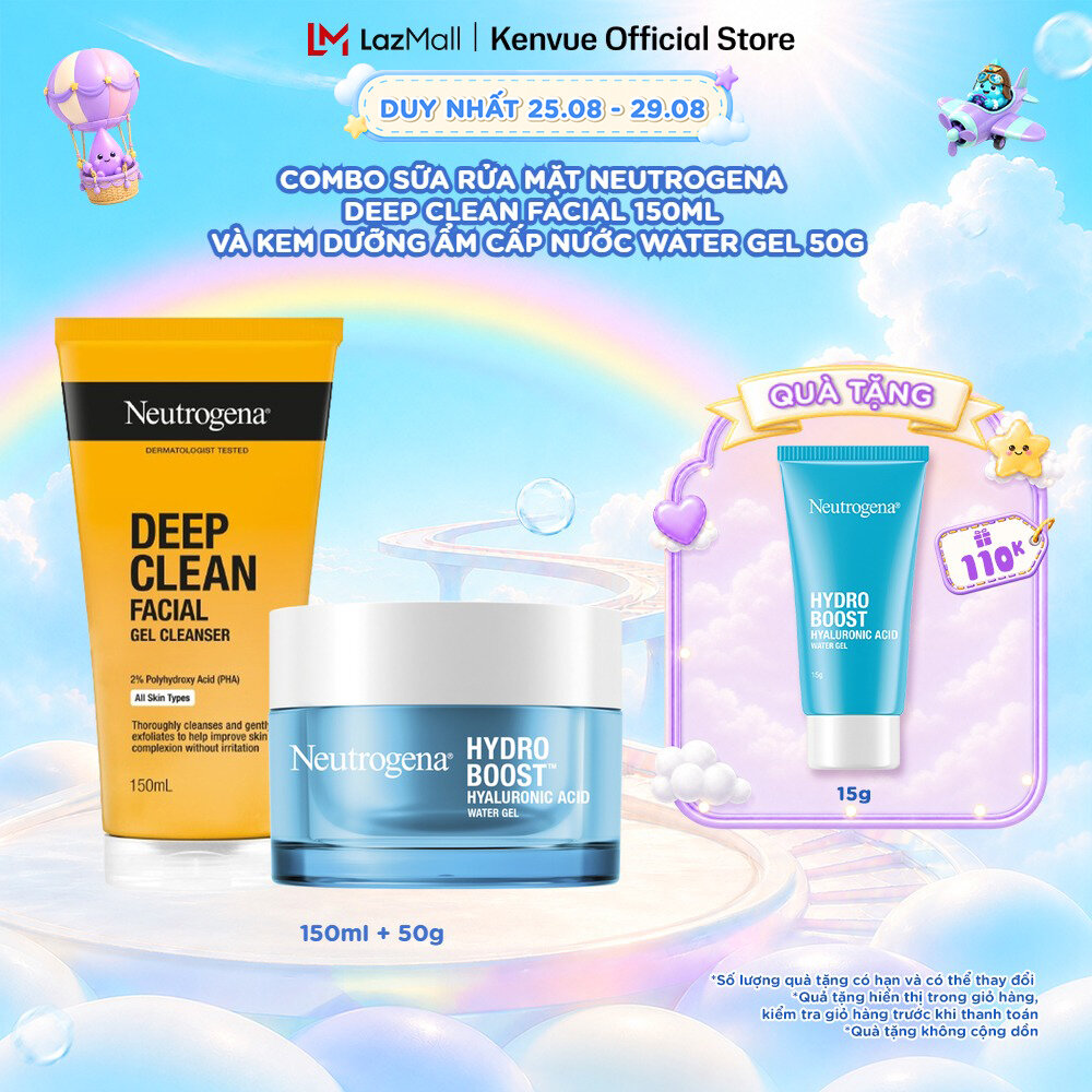 Combo Sữa rửa mặt sạch sâu Neutrogena Deep Clean Facial 150ml và kem dưỡng ẩm Water gel 50g (dành cho da dầu nhạy cảm)