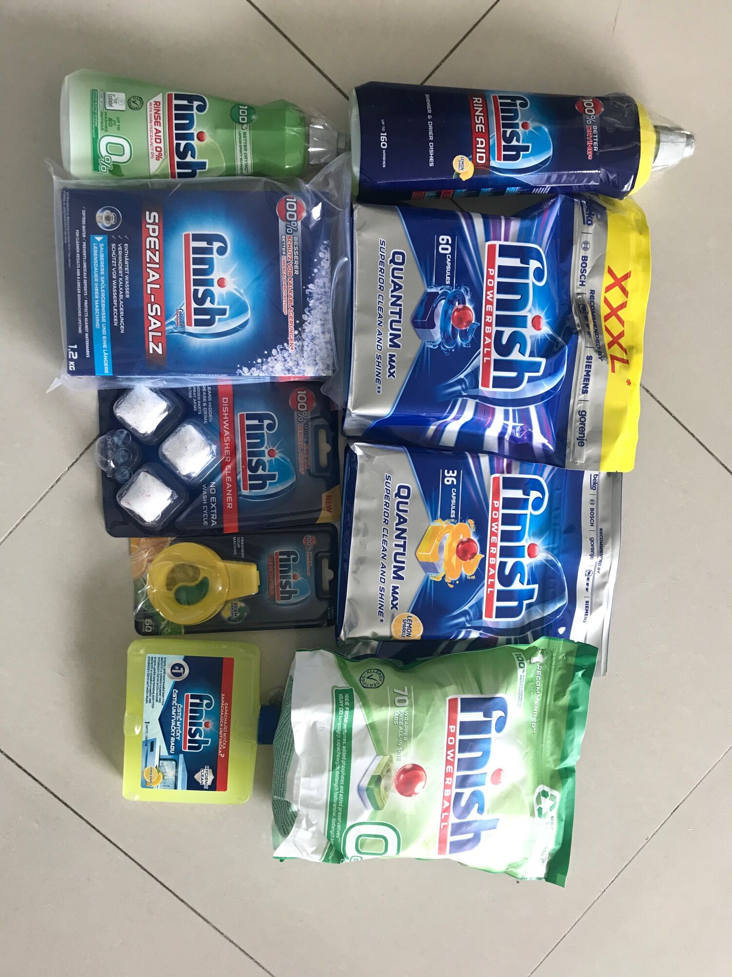 Nước làm bóng Finish Eco 0% 400ml hữu cơ / Bóng Finish 800ml / DDVS máy rửa chén bát 250ml / Vỉ vệ sinh 3 viên / Muối giành cho máy rửa chén bát 1kg/1.2kg/2kg / Treo khử mùi máy rửa chén bát