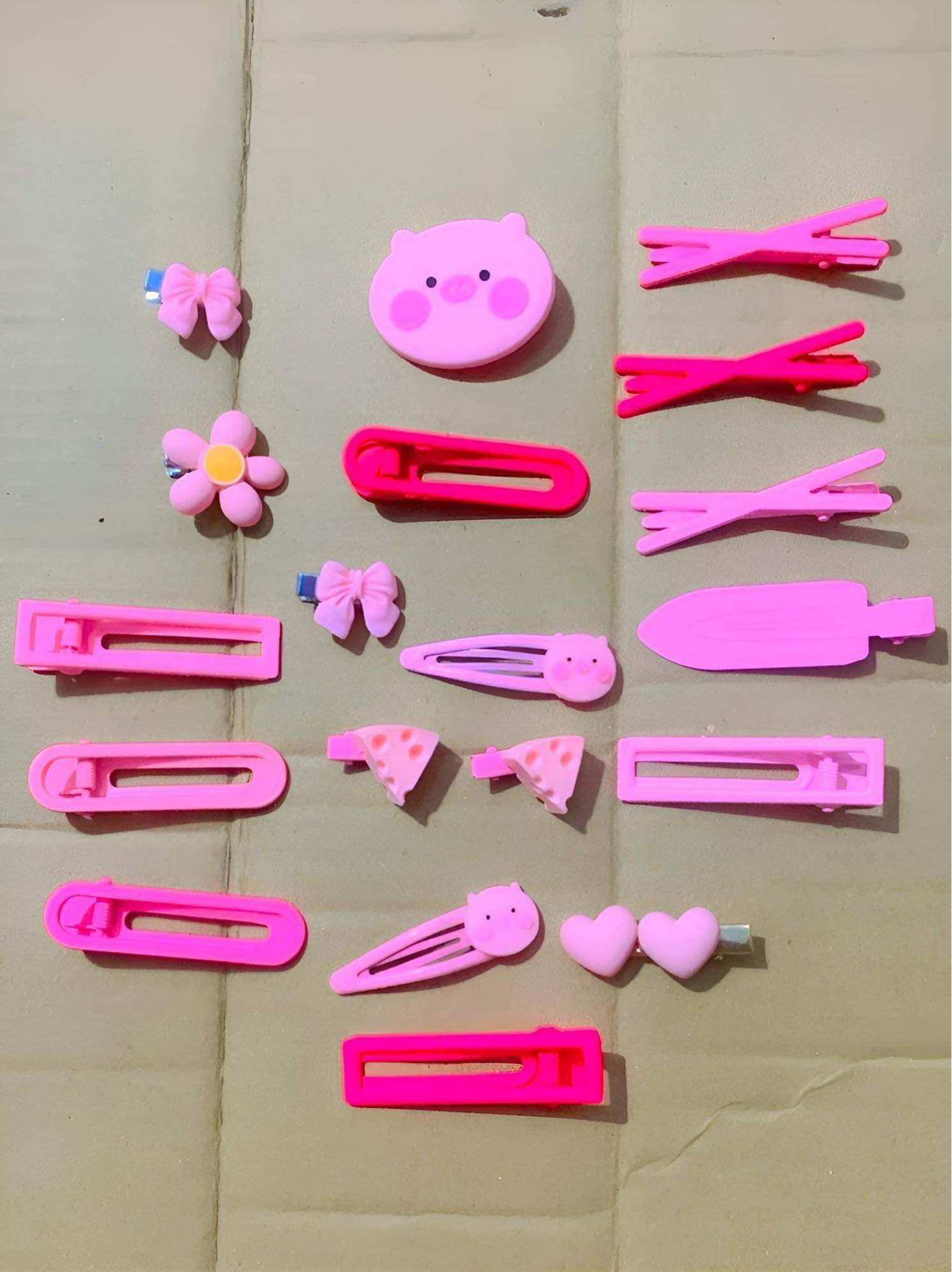 TD55 Set 19 món kẹp tóc tone hồng cute 