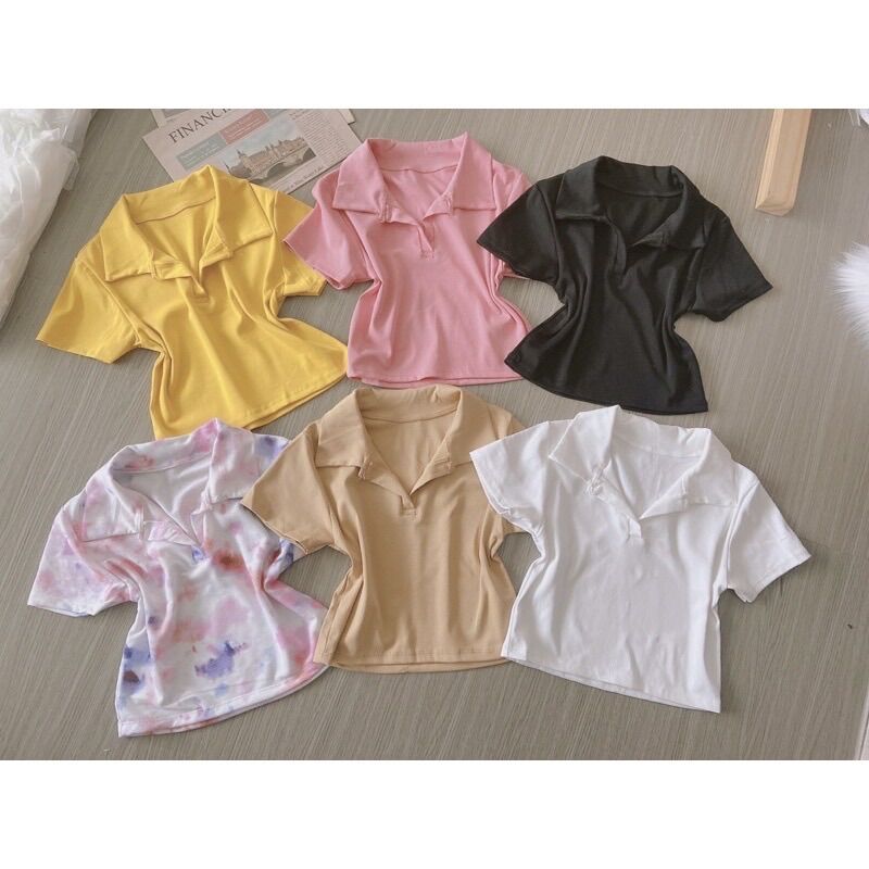 ÁO THUN TRƠN CROPTOP CỔ BẺ TAY NGẮN