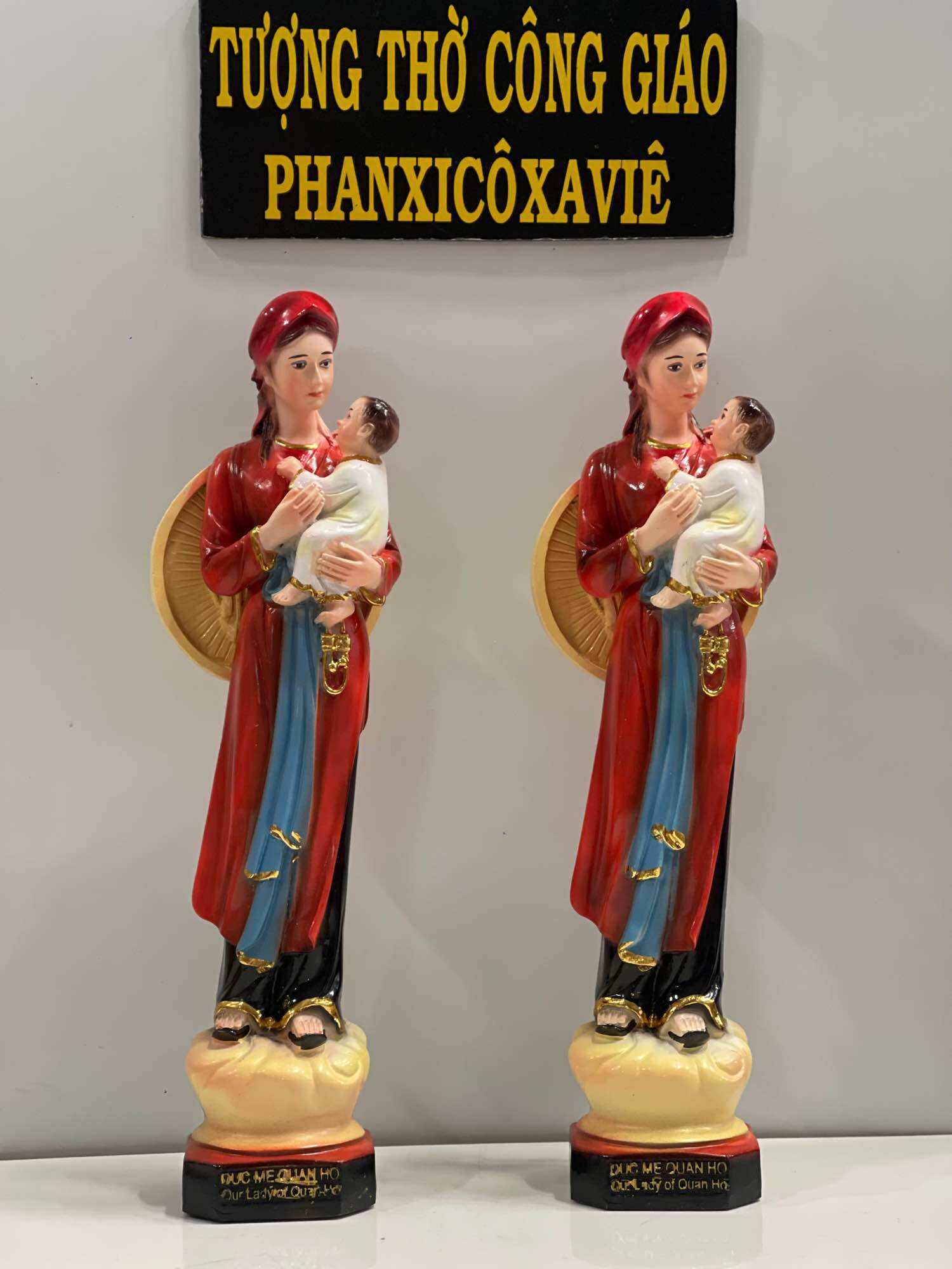 Tượng đức mẹ quan họ 30cm thiếp vàng - tượng thờ công giáo phanxico xavie.