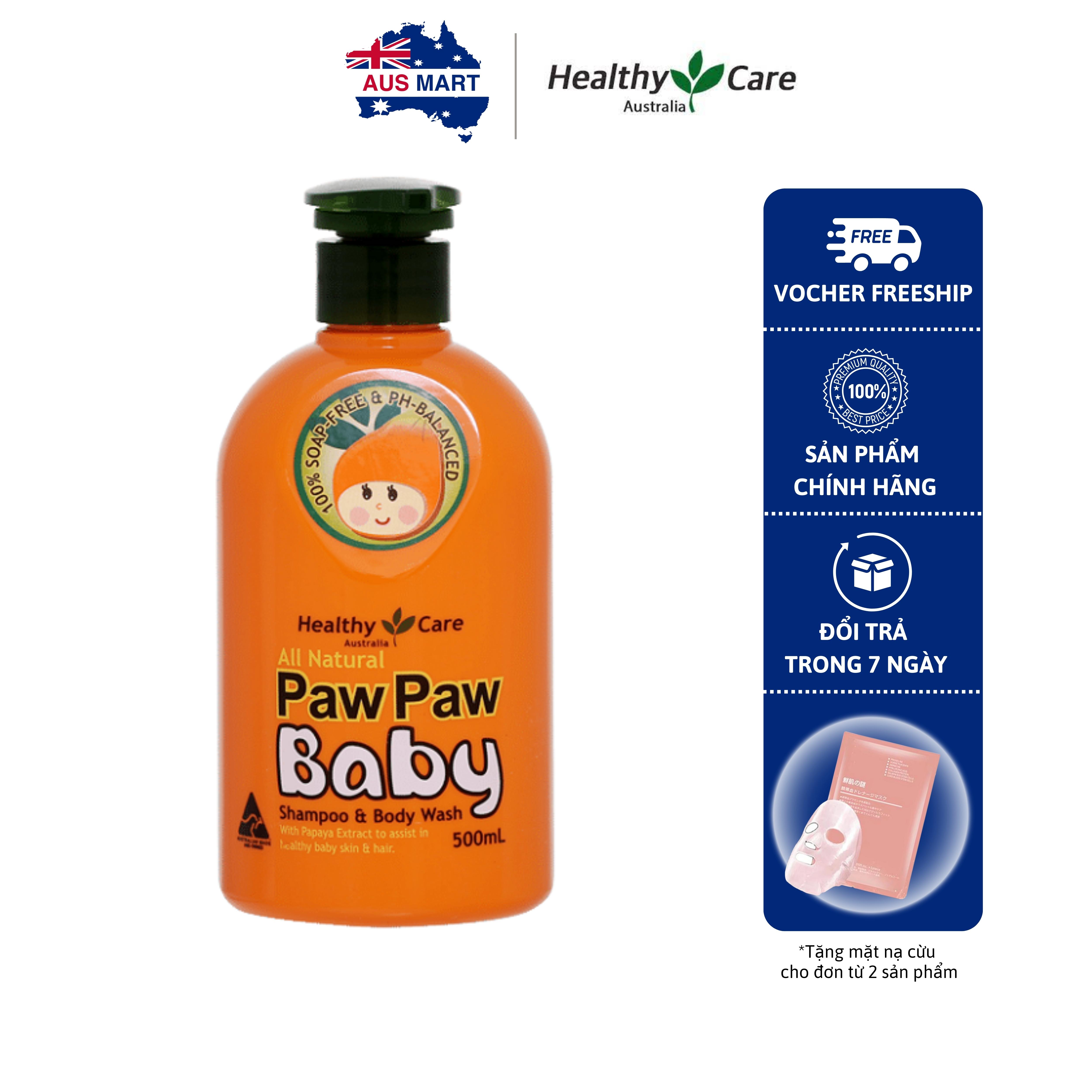 Paw Paw Baby Healthy Care Shampoo, Australia 500ml Safe, Gentle for Baby