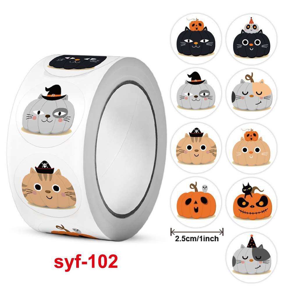 Cuộn sticker 500h dán mẫu Halloween, Noel độc đáo