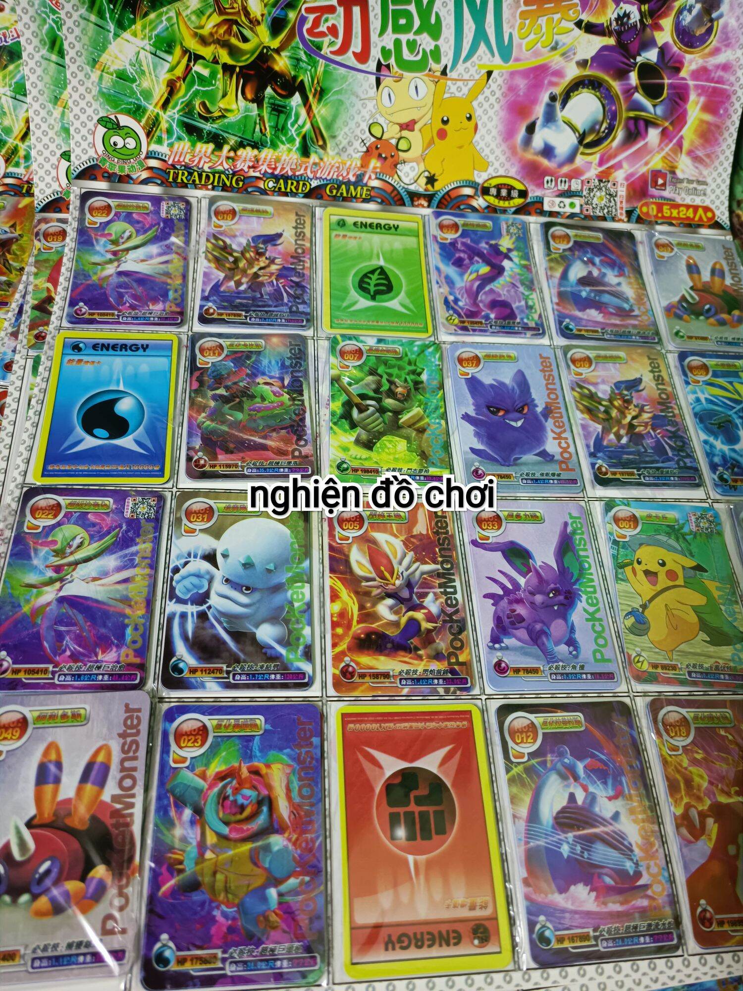 [ship từ TPHCM] Vỉ thẻ bài Pokemon 120 tấm thẻ lụa dẻo.
