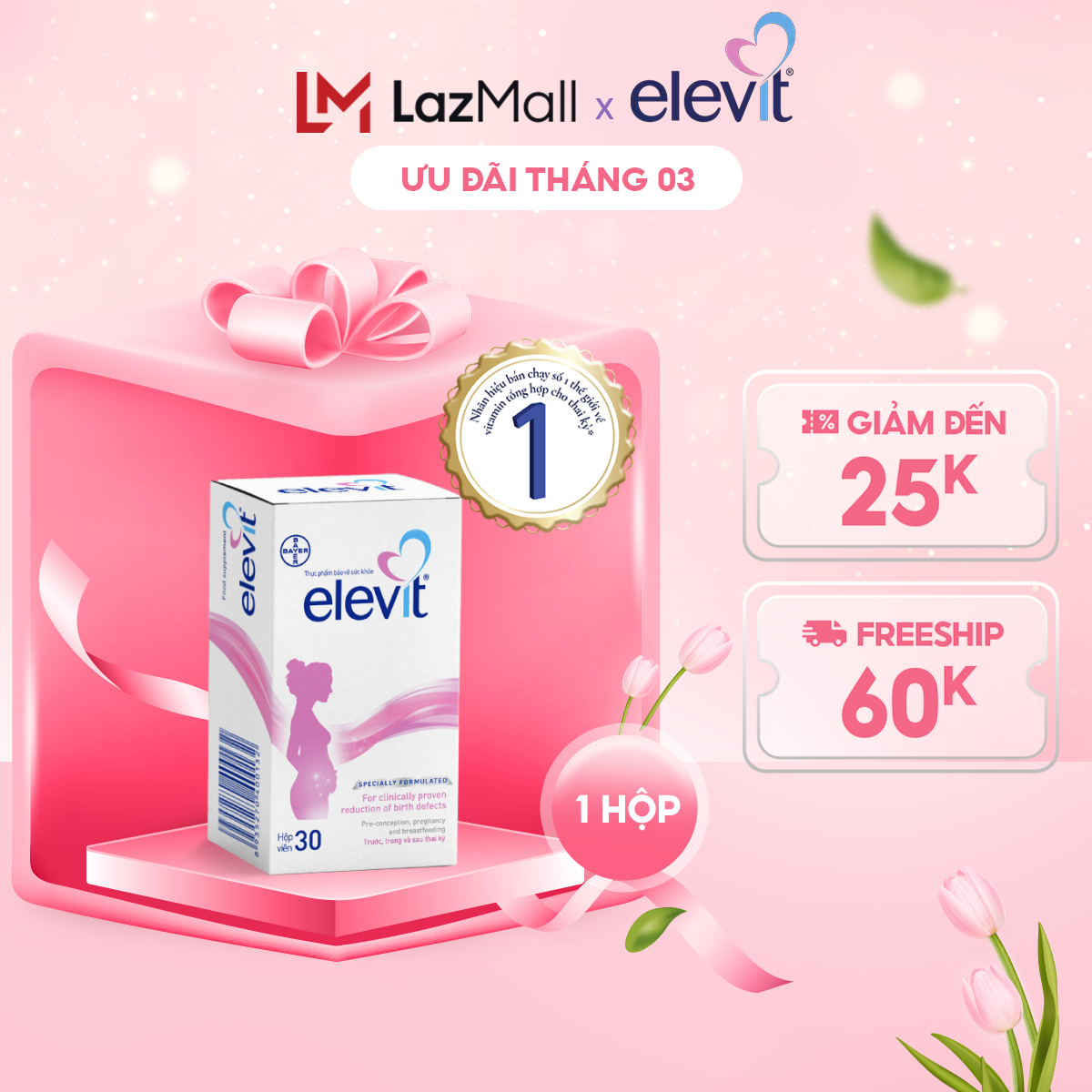 Vitamin Bầu Tổng Hợp Elevit Cho Phụ Nữ Trước Trong và Sau Thai Kỳ 30 Viên