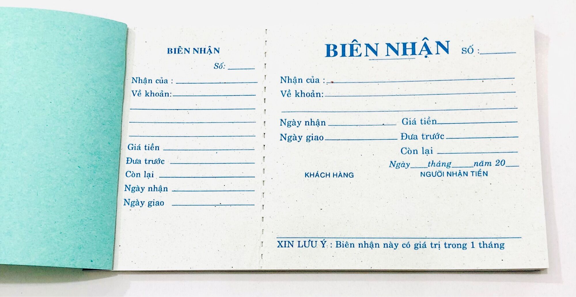 5 quyển - Biên nhận 1 liên - Giấy tái sinh