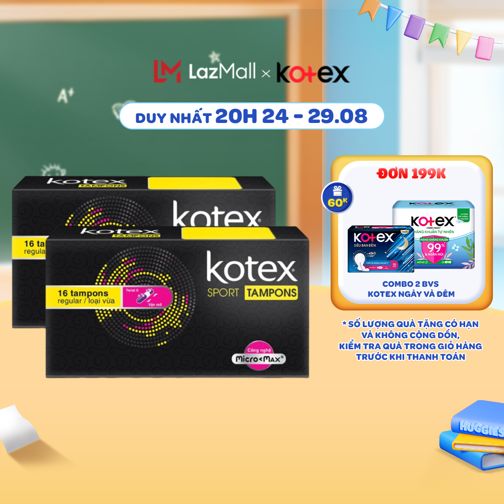 Combo 2 hộp Băng vệ sinh Kotex Tampon 16 miếng