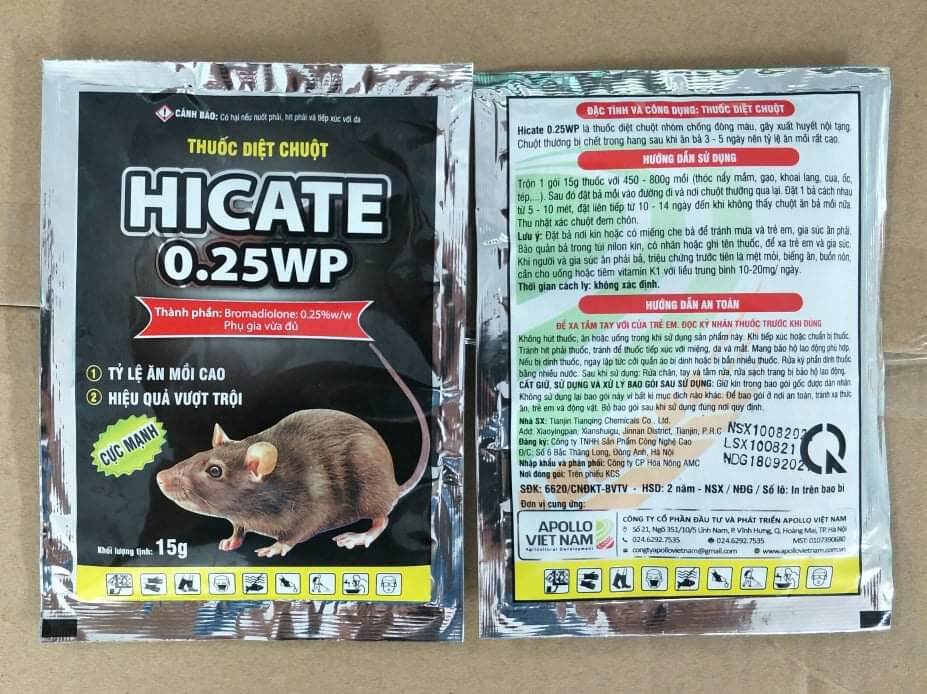 HICATE 0,25WP thuốc diệt chuột dạng bột trộn mồi chuột ăn chết ngay gói 15g