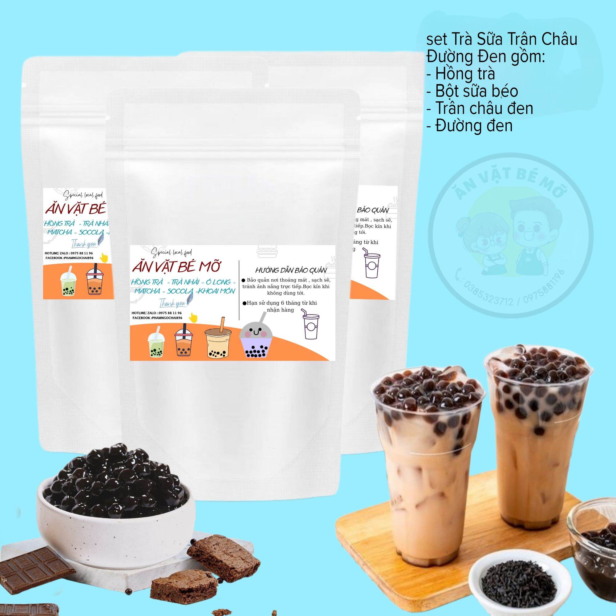 Set nguyên liệu trà sữa trân châu đường đen tự nấu 10- 15 ly