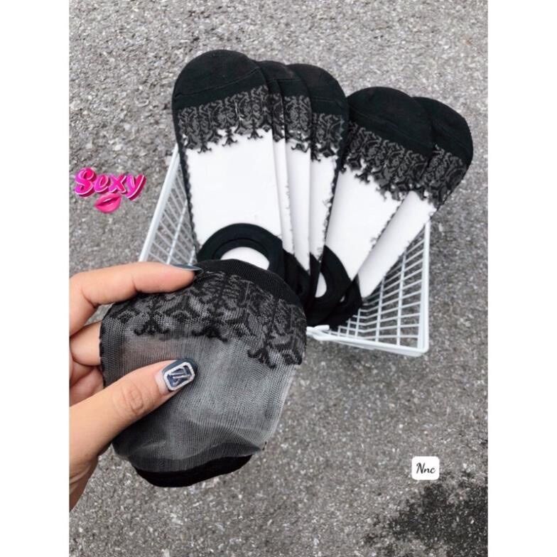 Combo Tất nữ cổ ngắn REN LƯỚI công chúa màu Đen cá tính Vớ lưới nữ cổ thấp cute hàn quốc