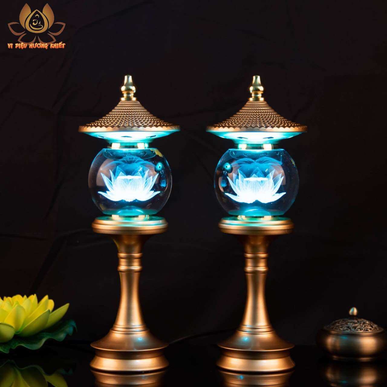 CẶP 2 CÂY ĐÈN LED HOA SEN PHA LÊ THỜ CÚNG TRANG TRÍ