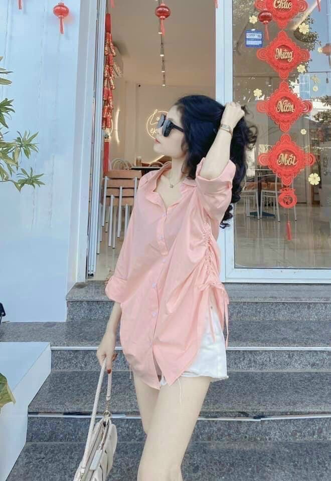 Áo sơ mi fom dài rút dây bên