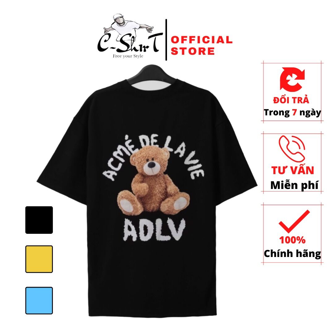 Áo thun tay ngắn cổ tròn ADLV chính hãng Gấu Teddy Bear Doll Cotton cao cấp cho nam nữ Hàn Quốc áo phông form rộng tay lỡ unisex ADLV nhập khẩu Hàn Quốc
