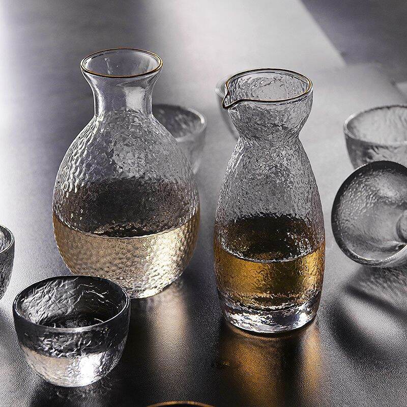 Ly rượu sake thủy tinh vân búa kiểu nhật ấm hâm rượu ấm rượu dụng cụ rượu vàng rượu trắng bình chia rượu sake gia dụng bình rượu sake