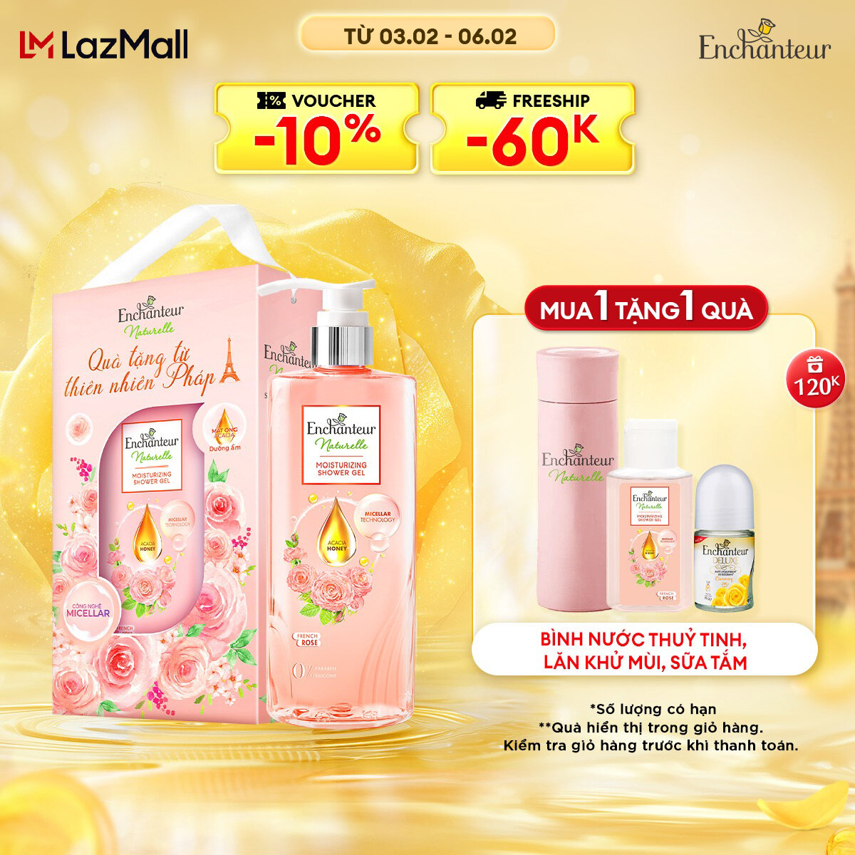 [VC 30% + TẶNG 2 QUÀ] Sữa tắm dưỡng da thiên nhiên Enchanteur Naturelle hương Iris/ Lavender/ Rose 5