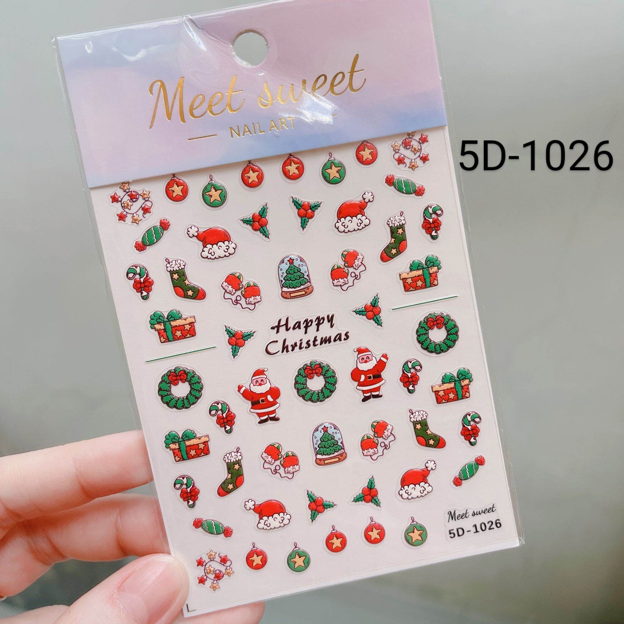 Sticker dán móng tay nail Noel giáng sinh 5D lụa trang trí móng tay
