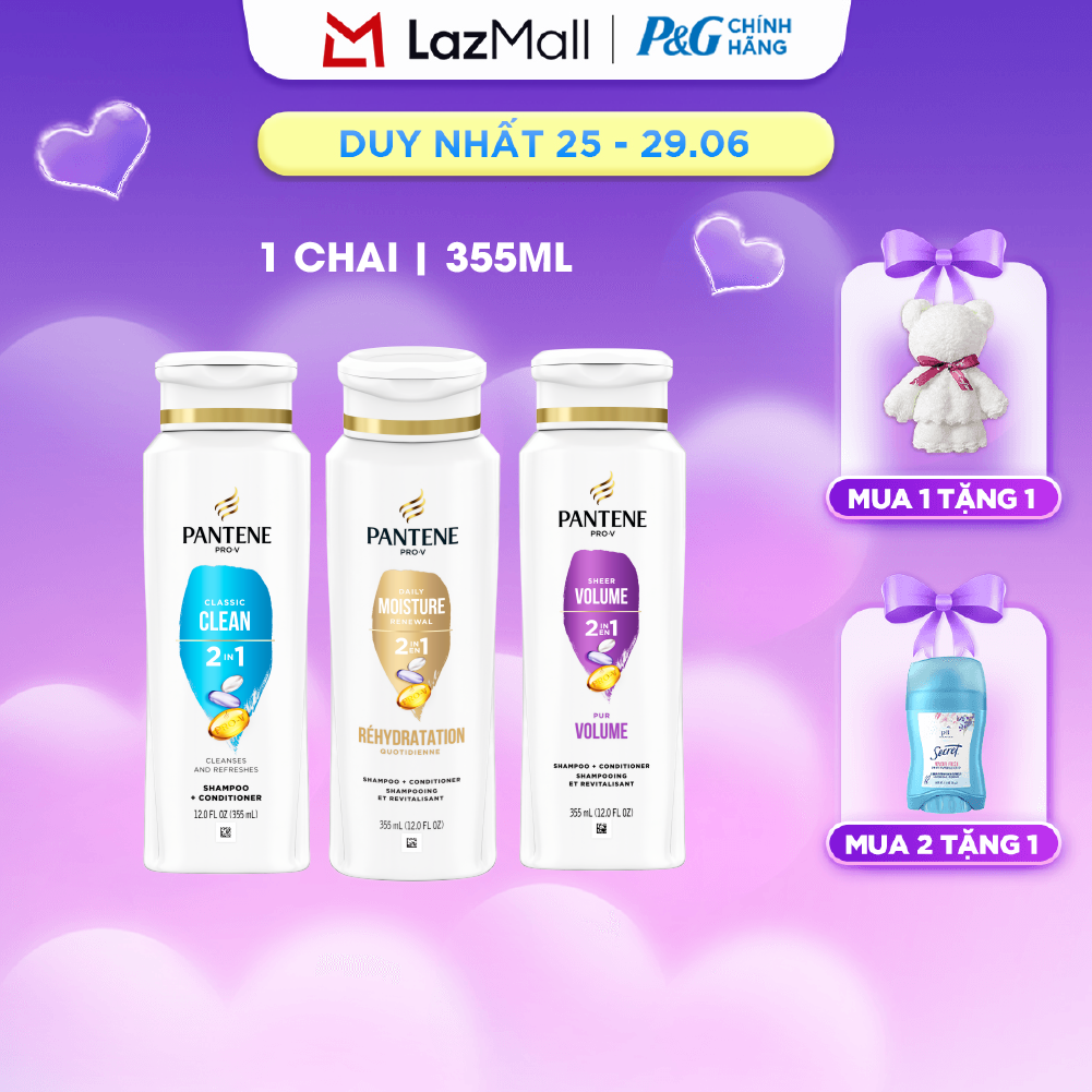 Dầu Gội Xả PANTENE Nhập Khẩu Mỹ 2IN1 Hương Classic Clean/ Sheer Volume/ Moisture Renewal Chai 355ML