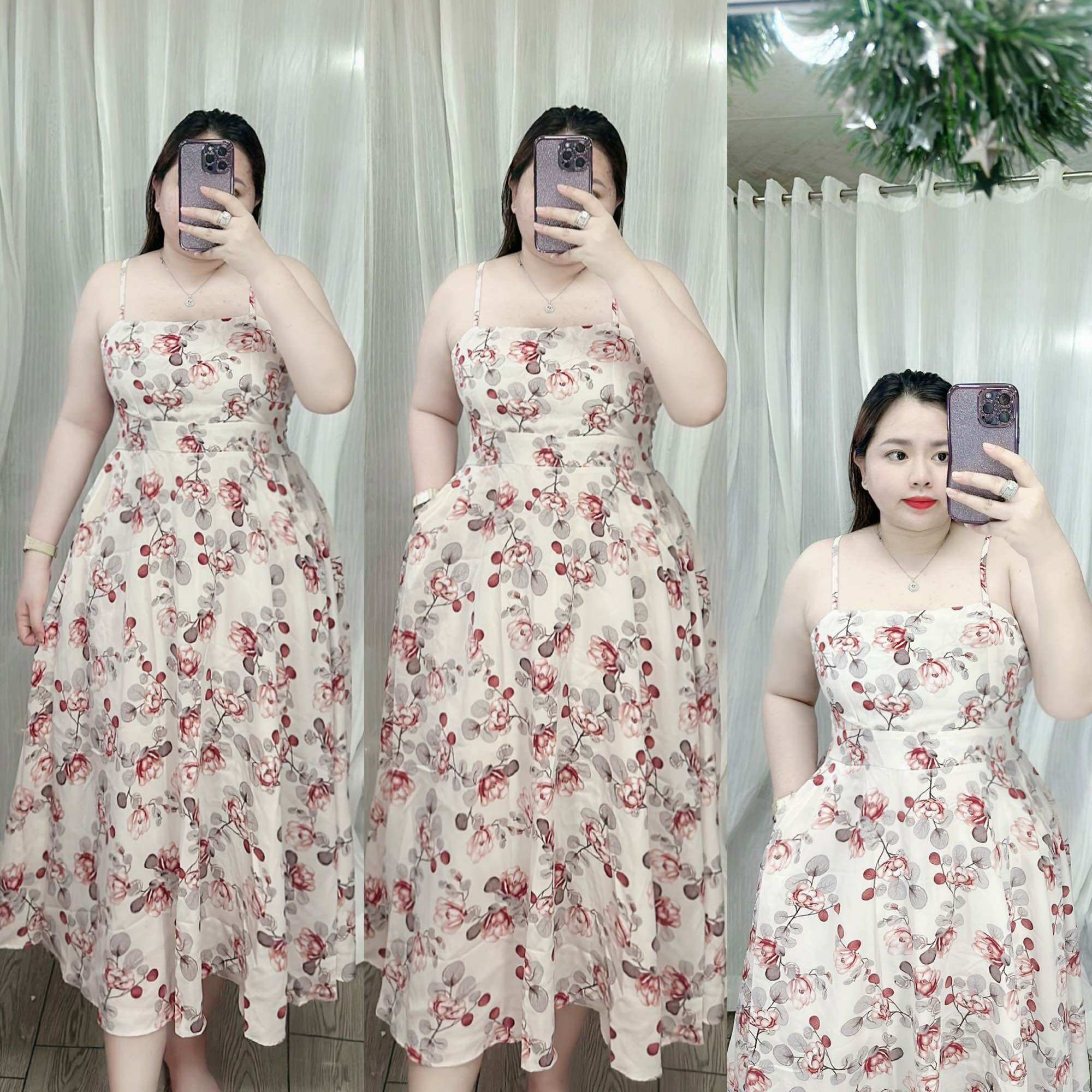 [Bigsize 60-90kg] Đầm 2 dây xẻ túi lụa mango