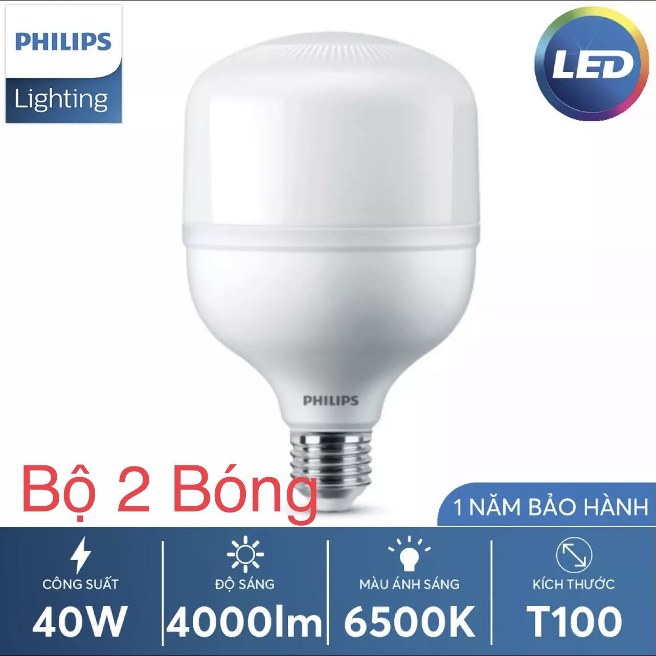 Bộ 2 bóng led bulb 40w hi-lumen g3 philips. bóng đèn led trụ tròn 40w siêu sáng đui e27 ánh sáng trắng 6500k siêu sáng philips mới 100%. led bulb philips.