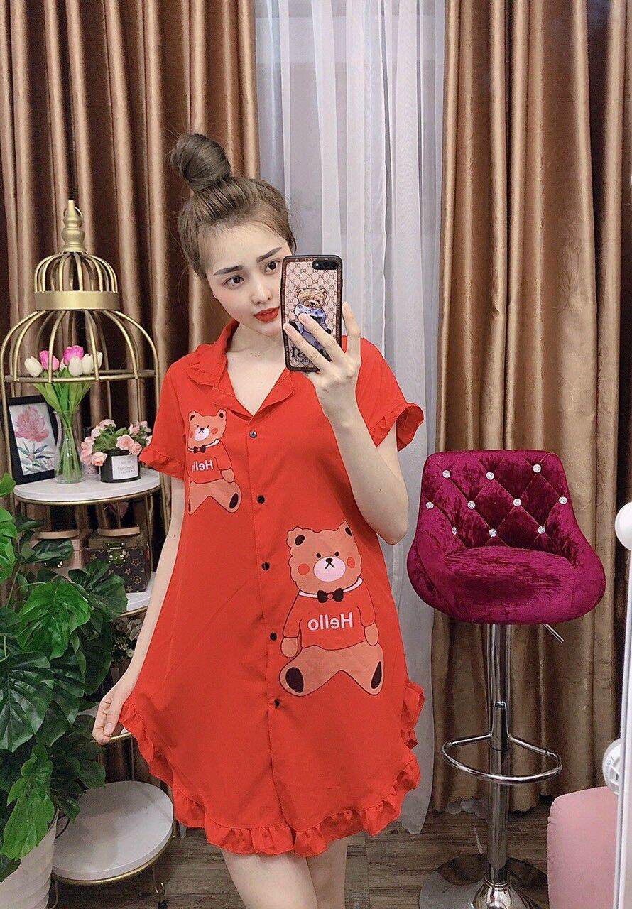 [FreeShip Max] Đầm sơ mi mặc nhà . Đầm ngủ mặc nhà kate lụa cho nữ - M01