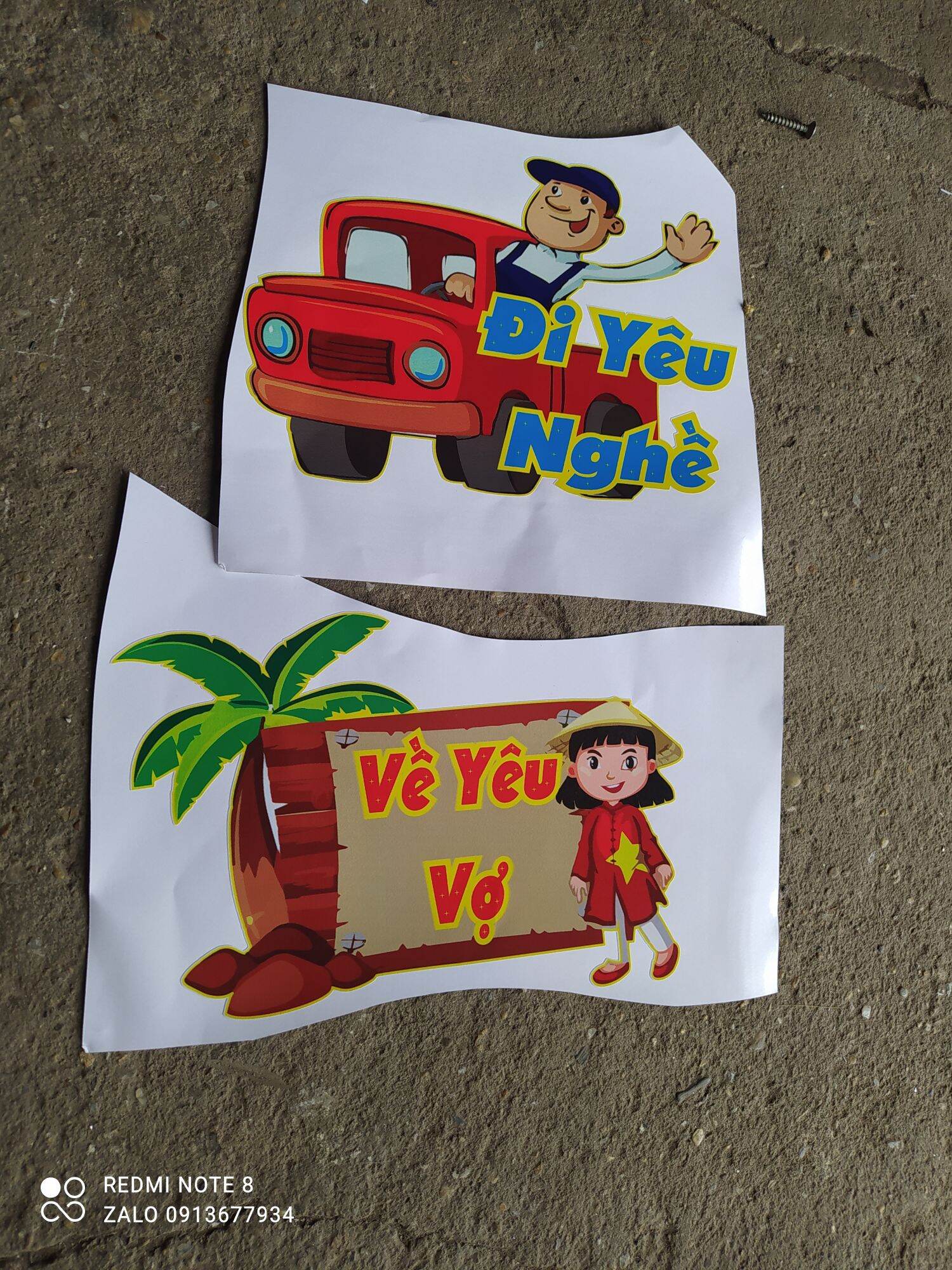 ( mẫu mới 2022) CặpTem decal hình ảnh chữ đi yêu nghề về yêu vợ dán trang trí xe ô tô